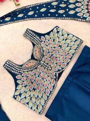 Crep Silk Blue Colour Ready To Wear Saree