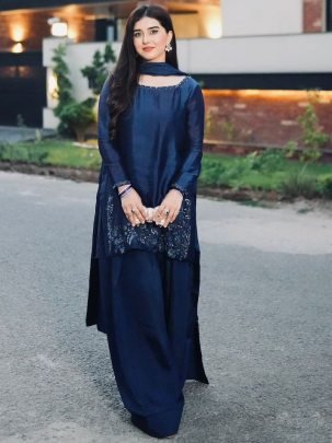 Crep Silk Fabric Blue  Colour  Farshi  Suit