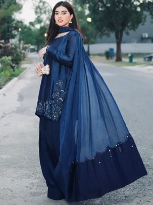 Crep Silk Fabric Blue  Colour  Farshi  Suit