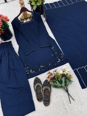 Crep Silk Fabric Blue  Colour  Farshi  Suit
