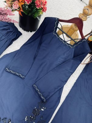 Crep Silk Fabric Blue  Colour  Farshi  Suit