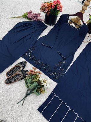 Crep Silk Fabric Blue  Colour  Farshi  Suit