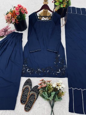 Crep Silk Fabric Blue  Colour  Farshi  Suit