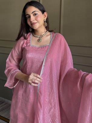 Crunchy Silk Fabric PInk Colour Farshi Salwar Suit
