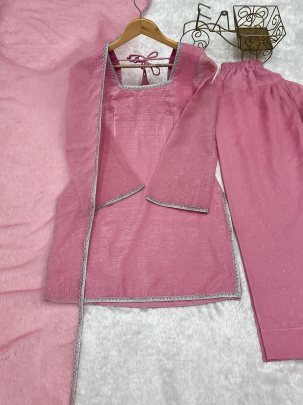 Crunchy Silk Fabric PInk Colour Farshi Salwar Suit