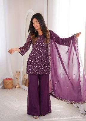 Crunchy Silk Fabric Wine Colour Palazzo Suit