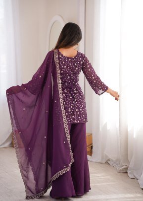 Crunchy Silk Fabric Wine Colour Palazzo Suit