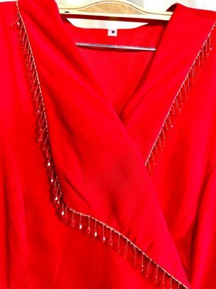 Crystal  Hand  Work  Red  Colour  Co ord Set