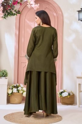 Daily Wear Mahendi Chinon Fabric Co ord Set