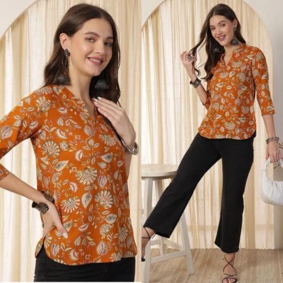 Daily Wear Orange Colour Western Top