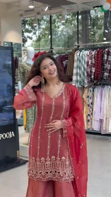 Rust Ornage Wedding Wear Beads Work Plazzo Suit Set