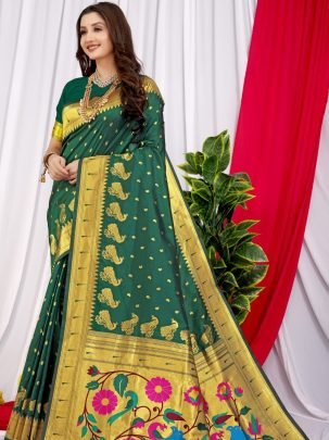 Delightful Green Paithani Saree With Pure Gold Zari