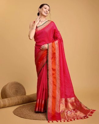 Design Red Kanjivaram Silk Saree With Contrast Border