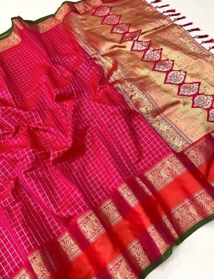 Design Red Kanjivaram Silk Saree With Contrast Border