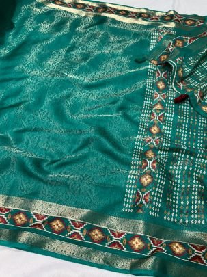 Designer Ajrakh Print Rama Colour Cotton Saree