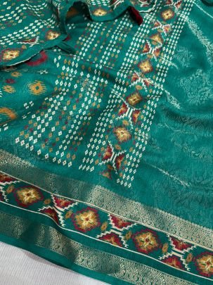 Designer Ajrakh Print Rama Colour Cotton Saree