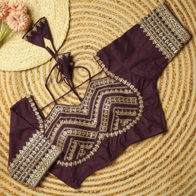 Designer Brown Kesar Silk Blouse With Padding