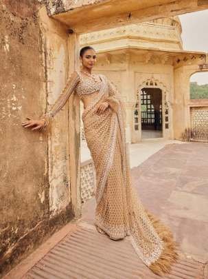 Designer Butterfly Net Saree With Heavy Sequins And Embroidery Thread Work