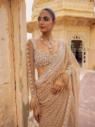 Designer Butterfly Net Saree With Heavy Sequins And Embroidery Thread Work