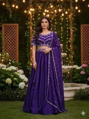 Designer Chinnon Silk Embroidered Purple Lehenga With Blouse Skirt And Dupptta