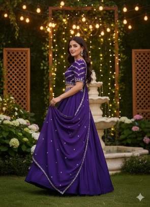 Designer Chinnon Silk Embroidered Purple Lehenga With Blouse Skirt And Dupptta