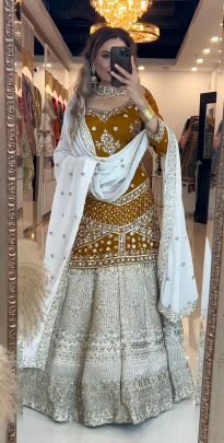 Designer Chinnon Silk Embroidered Lehenga With Sequence Zari Work