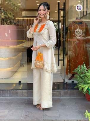 Designer Coding Sequence Embroidered Work Suit With Roman Silk Bottom