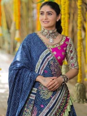 Designer Digital Printed Silk Lahenga With Mirror Work Choli