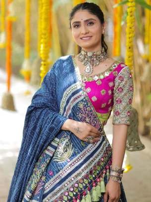 Designer Digital Printed Silk Lahenga With Mirror Work Choli