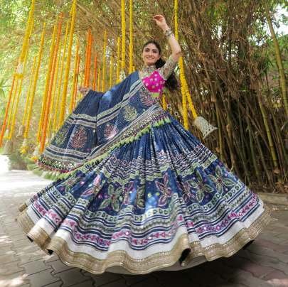 Designer Digital Printed Silk Lahenga With Mirror Work Choli