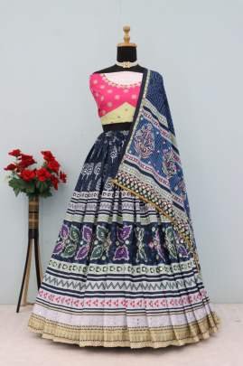 Designer Digital Printed Silk Lahenga With Mirror Work Choli