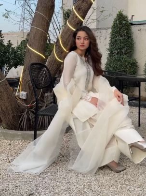 Designer Faux Georgette Embroidered Kurti With Farshi Pant And Dupatta