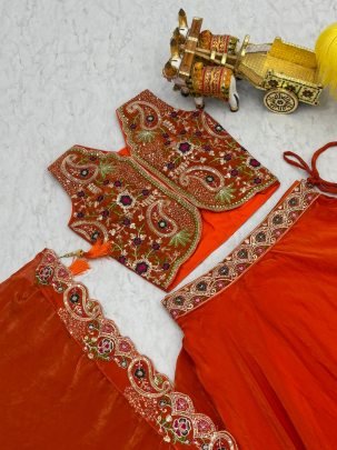 Designer Fendy Silk Embroidered Lehenga Choli With Shrug Style Dupatta