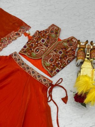 Designer Fendy Silk Embroidered Lehenga Choli With Shrug Style Dupatta