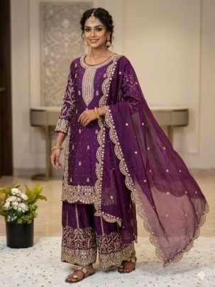 Designer Fendy Silk Palzzo Suit With Embroidery Lace Border Dupatta