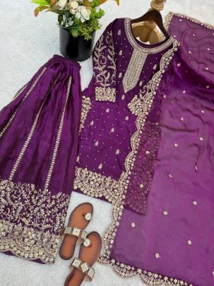 Designer Fendy Silk Palzzo Suit With Embroidery Lace Border Dupatta