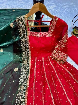 Designer Full Flair  Red  Colour Anarkali  Suit