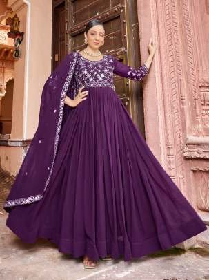 Designer Georgette Blooming Wine Gown With Sequins Embroidery Work