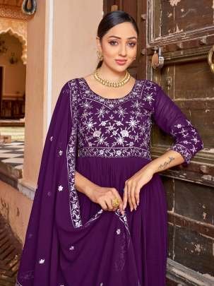 Designer Georgette Blooming Wine Gown With Sequins Embroidery Work