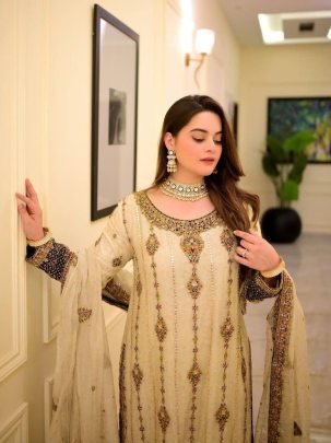 Designer Georgette Embroidered White Suit With Zari And Sequin Work