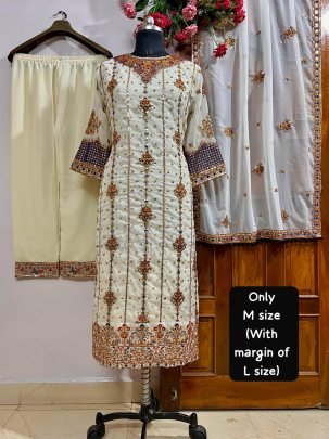 Designer Georgette Embroidered White Suit With Zari And Sequin Work
