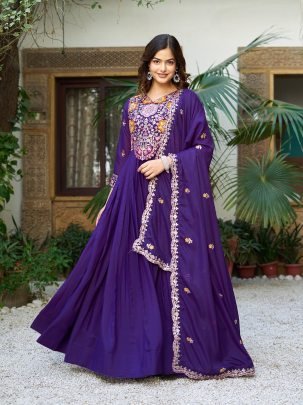 Designer Georgette Gown With Heavy 3mm Sequence And Thread Work Dupatta