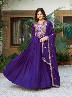 Designer Georgette Gown With Heavy 3mm Sequence And Thread Work Dupatta