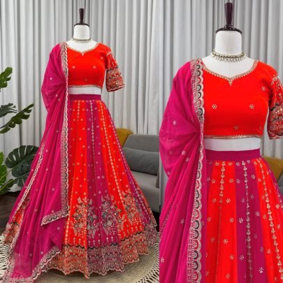 Designer  Georgette Sequence Red Rani Colour Lehenga Choli