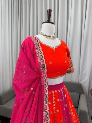 Designer  Georgette Sequence Red Rani Colour Lehenga Choli