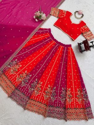 Designer  Georgette Sequence Red Rani Colour Lehenga Choli