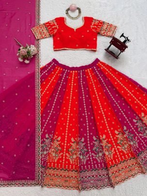 Designer  Georgette Sequence Red Rani Colour Lehenga Choli