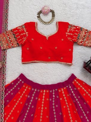 Designer  Georgette Sequence Red Rani Colour Lehenga Choli