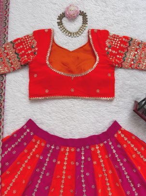 Designer  Georgette Sequence Red Rani Colour Lehenga Choli
