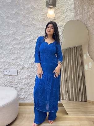 Designer Georgette Thread Embroidery Work Kurti With Palazzo